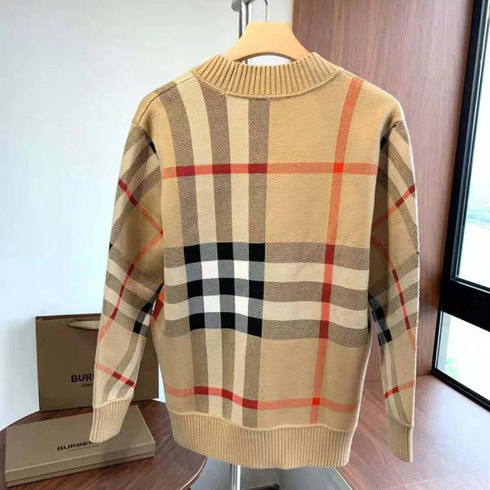 Burberry Check Wool Blend Cardigan for Men Burberry Check Wool Blend Cardigan for Men