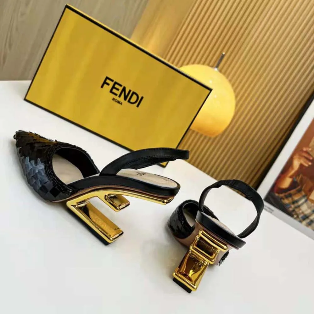 Fendi Colibrì Lite Black Sequin High for Women in heeled Slingbacks Fendi Colibrì Lite Black Sequin High for Women in heeled Slingbacks
