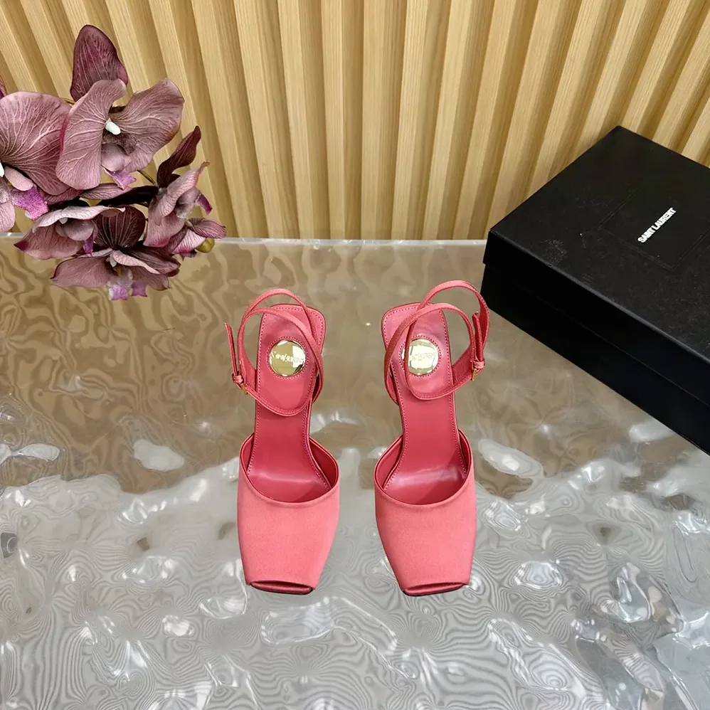 Saint Laurent YSL La Scandale Wedges in Satin Crepe for Women in Pink