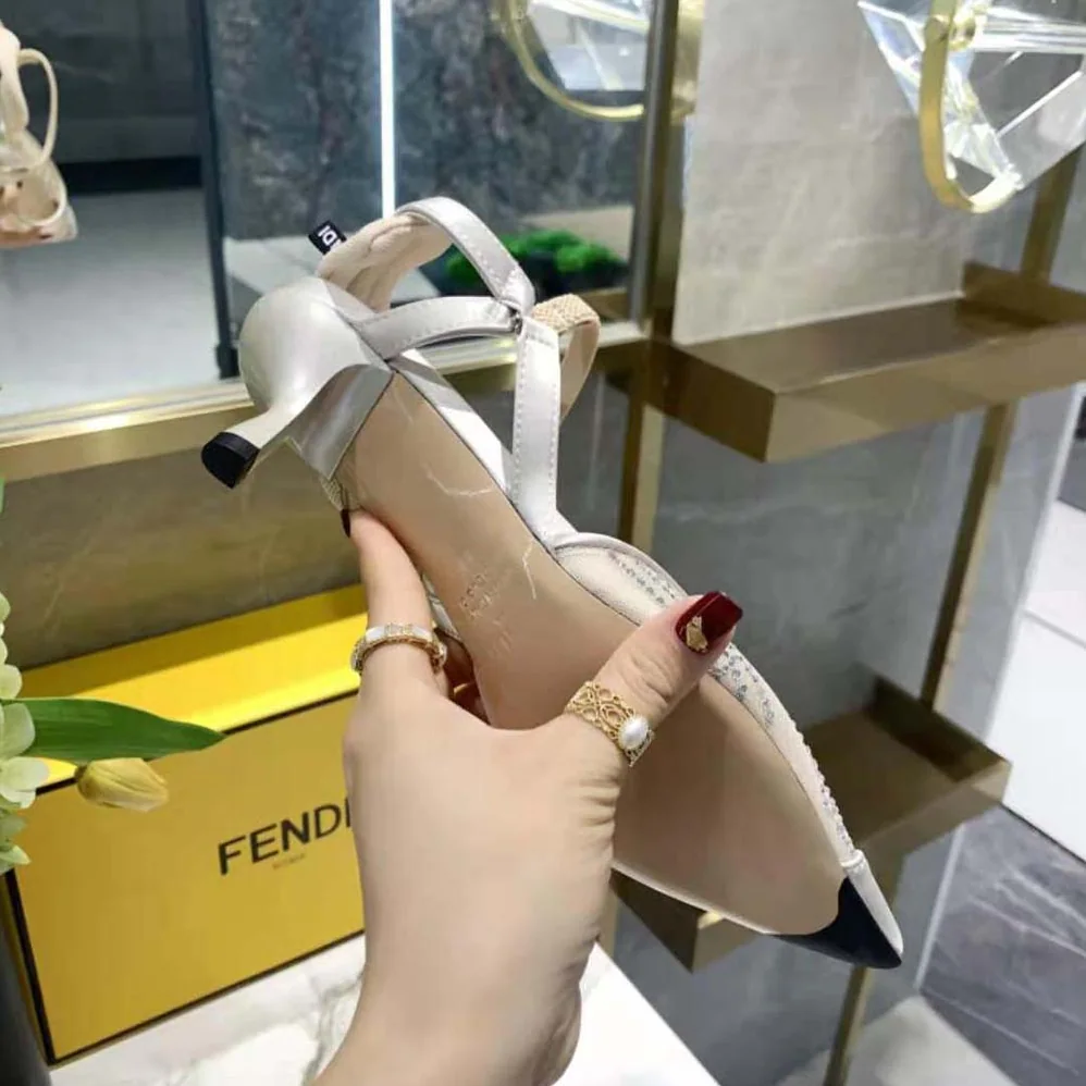 Fendi Colibri Medium Heel Pink Mesh Slingbacks with Rhinestone Embroidery for Women