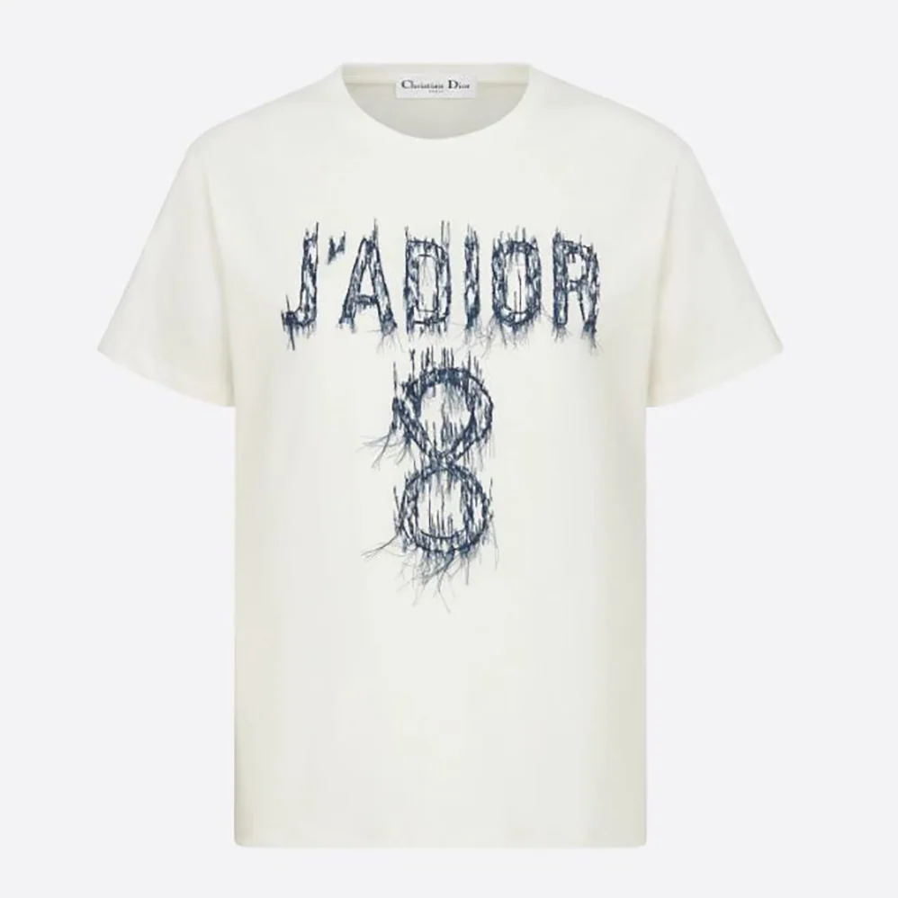 Dior J Adior 8 Embroidered T-shirt White and Navy Blue Cotton Jersey for Women Dior J Adior 8 Embroidered T-shirt White and Navy Blue Cotton Jersey for Women