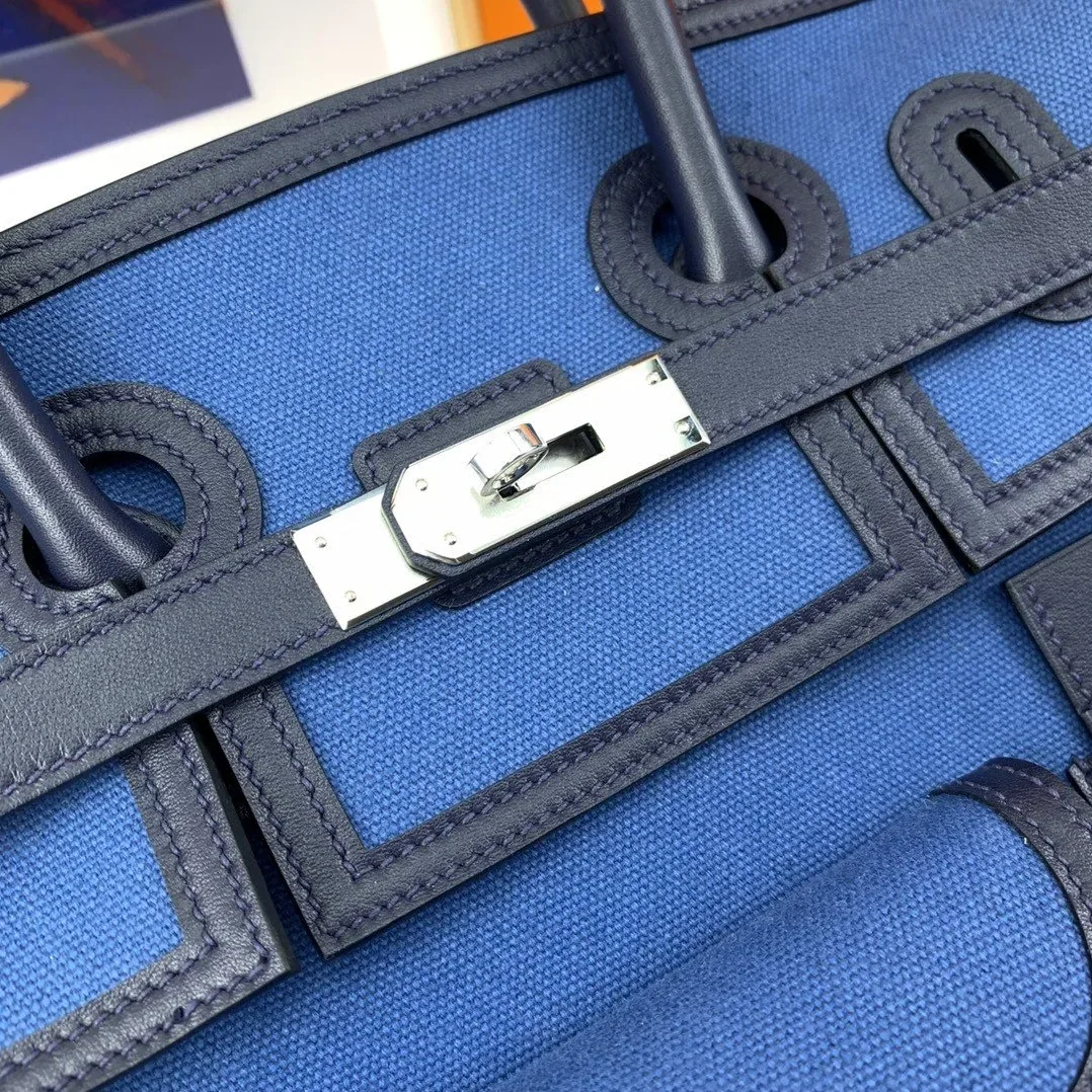 Hermes Birkin Cargo 35 Top Handle Bag in Blue Silver Hardware Hermes Birkin Cargo 35 Top Handle Bag in Blue Silver Hardware