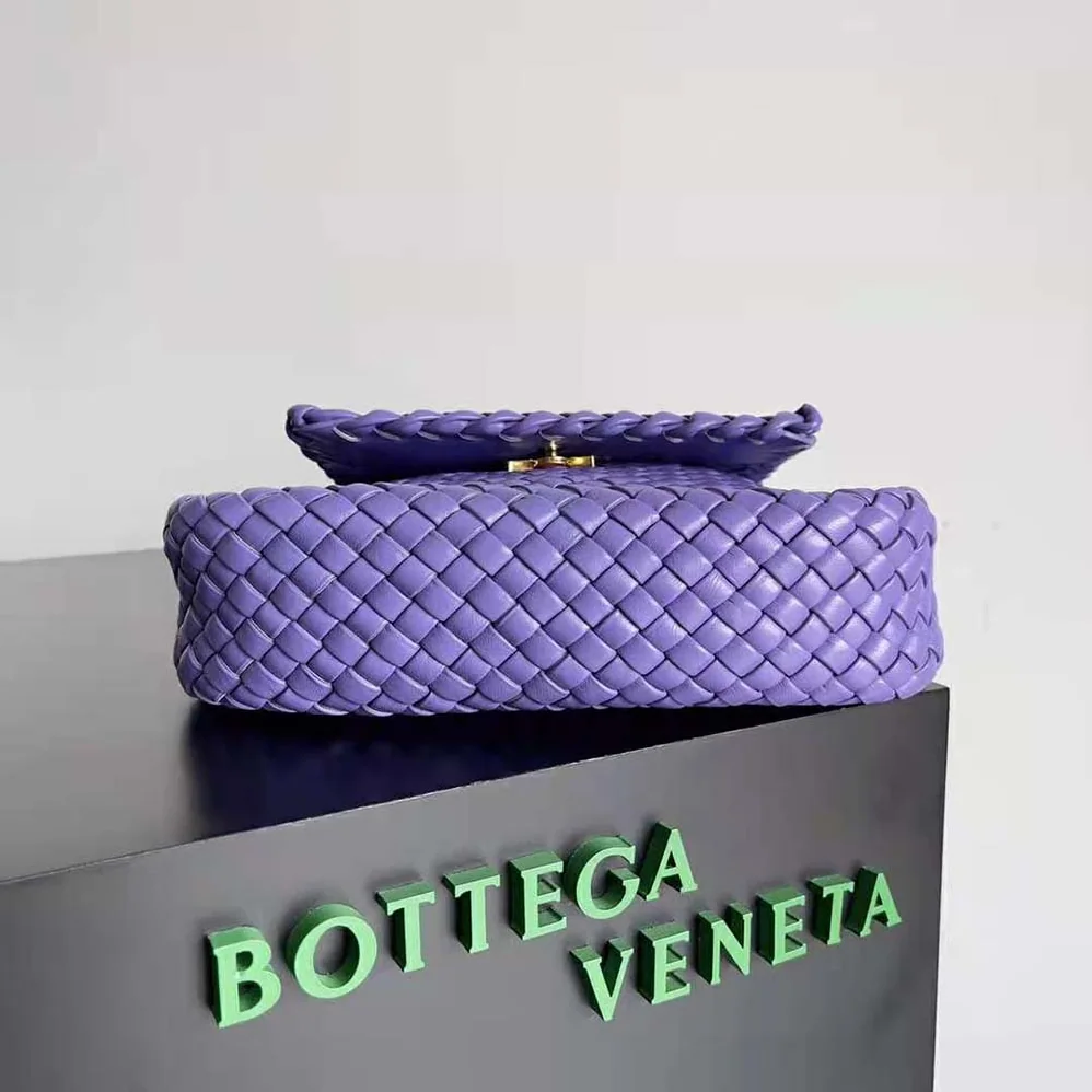 Bottega Veneta Cobble Shoulder Bag Small Padded Intreccio Leather for Women in Purple