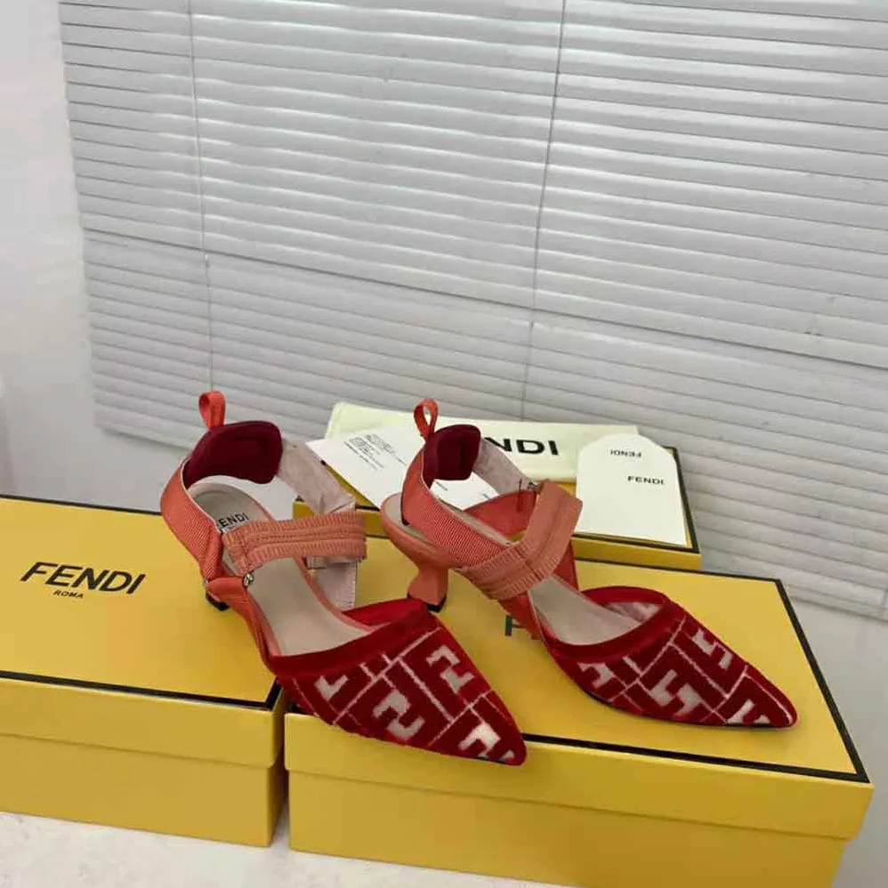 Fendi Colibri Red Micromesh Slingbacks with a Medium Heel for Women Fendi Colibri Red Micromesh Slingbacks with a Medium Heel for Women
