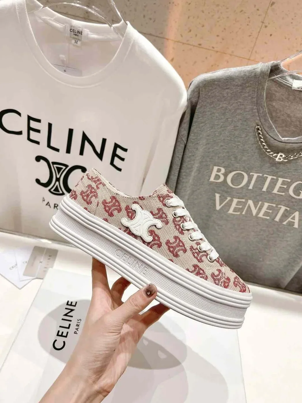Celine Triomphe Sneakers In Canvas Red Celine Triomphe Sneakers In Canvas Red