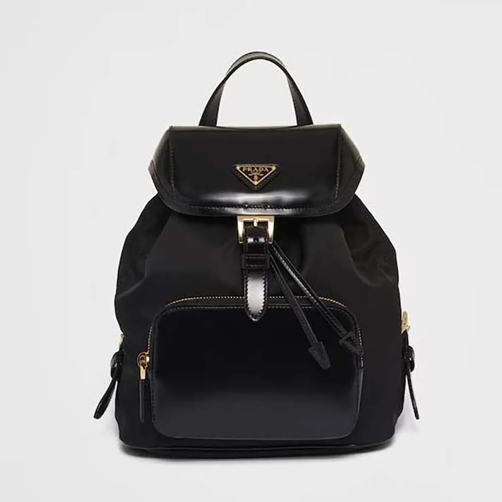 Prada Re-Nylon and Brushed Leather Backpack for Women in Black