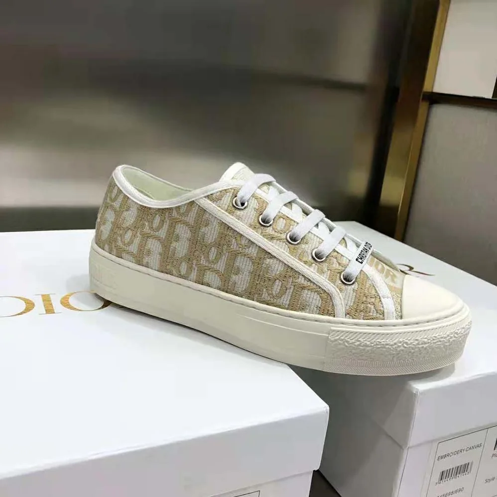 Dior Walk'N'Dior Sneaker Gold-Tone Dior Oblique Cotton with Metallic Thread Embroidery for Women Dior Walk'N'Dior Sneaker Gold-Tone Dior Oblique Cotton with Metallic Thread Embroidery for Women