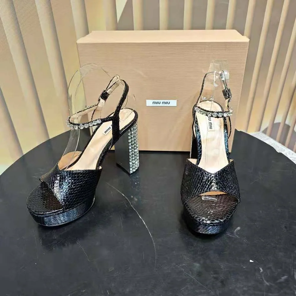Miu Miu Lizard-print Leather Platform Sandals for Women in Black