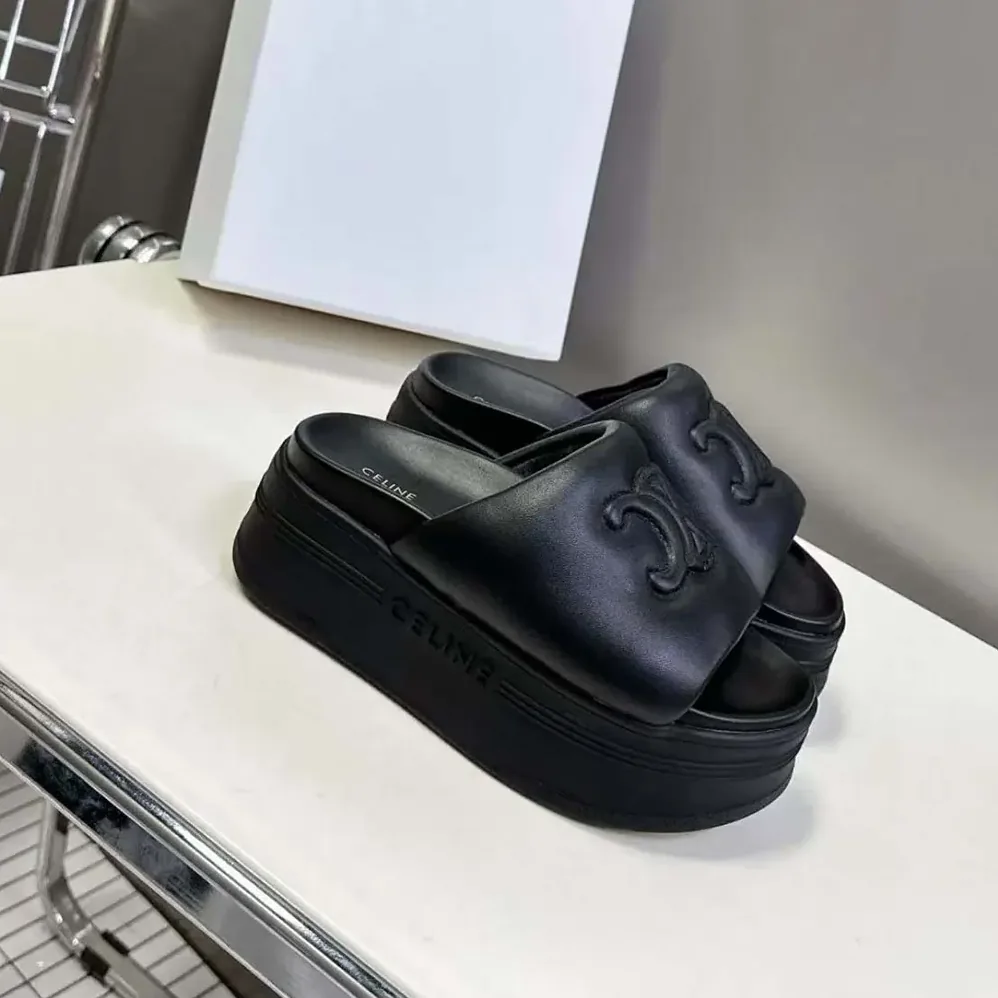 Celine Block Slide with Triomphe in Lambskin for Women in Black