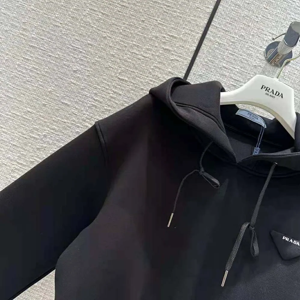 Prada Cotton Fleece Hoodie for Women in Black Prada Cotton Fleece Hoodie for Women in Black