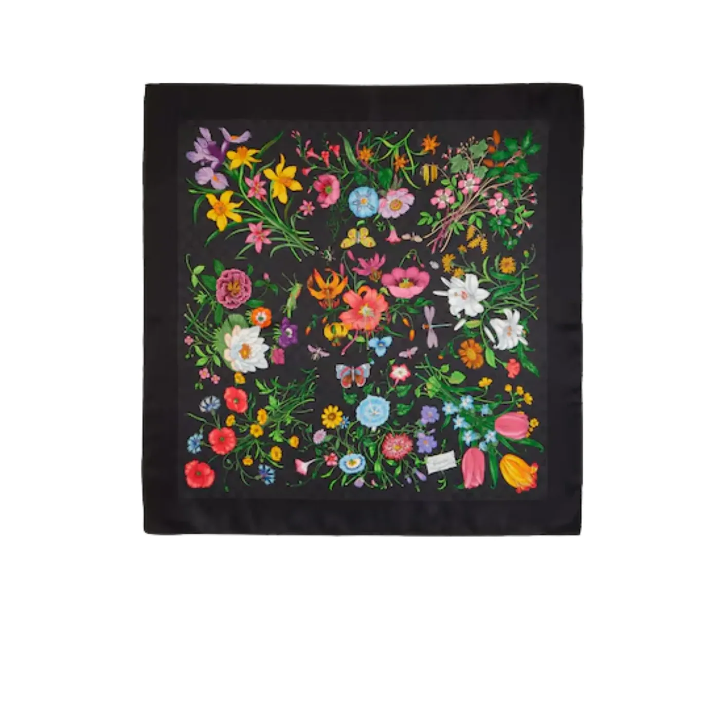 Gucci Printed GG Silk Twill Carre Scarf Black in Multicolor