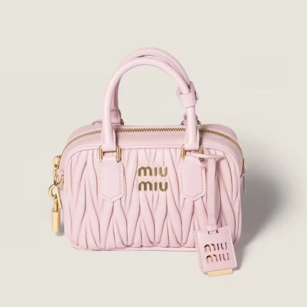 Miu Miu Arcadie Matelassé Nappa Leather Bag for Women in Alabaster Pink Miu Miu Arcadie Matelassé Nappa Leather Bag for Women in Alabaster Pink