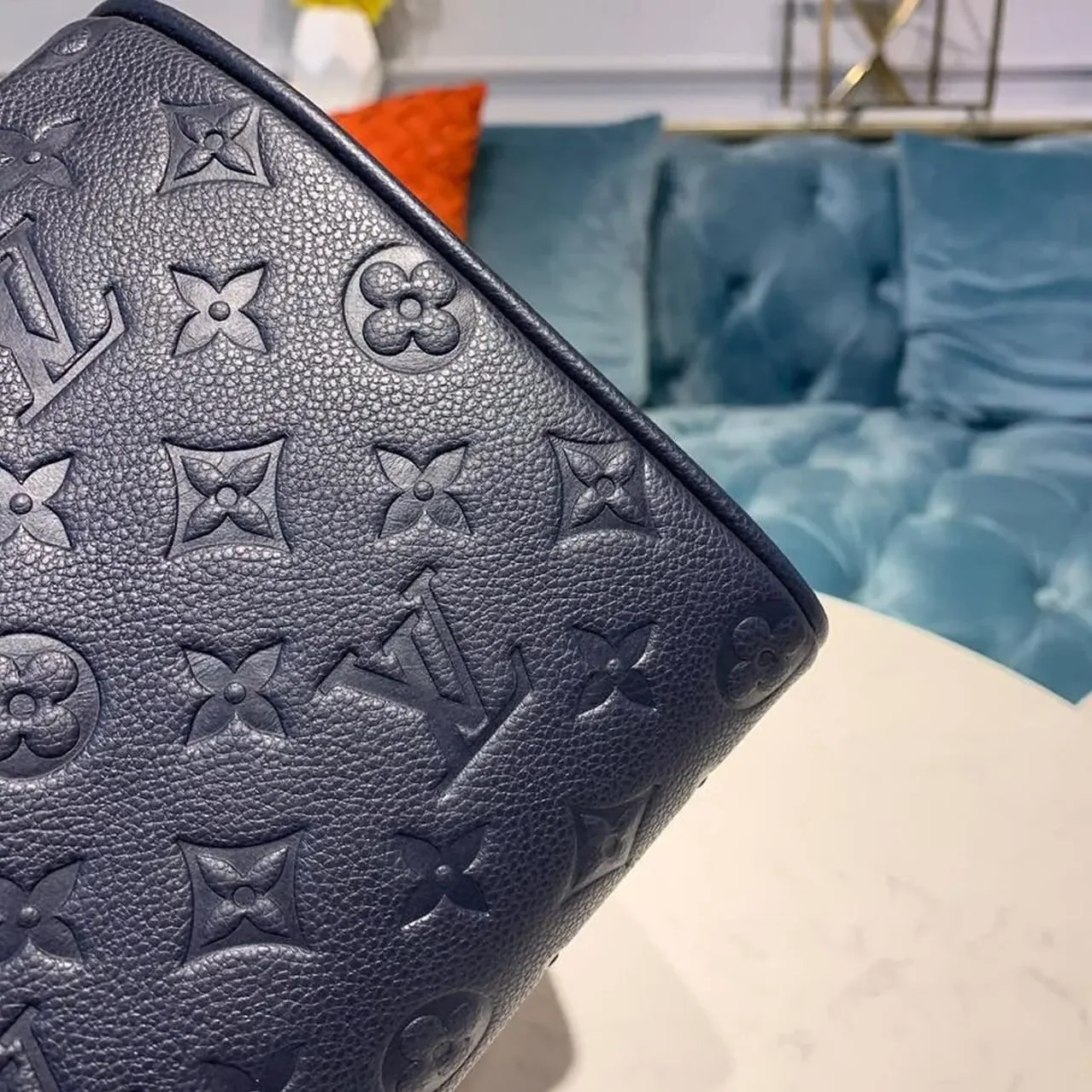 Louis Vuitton Speedy Bandouliere 25 Top Handle Bag / Navy Blue Monogram Empreinte Gold Hardware Louis Vuitton Speedy Bandouliere 25 Top Handle Bag / Navy Blue Monogram Empreinte Gold Hardware
