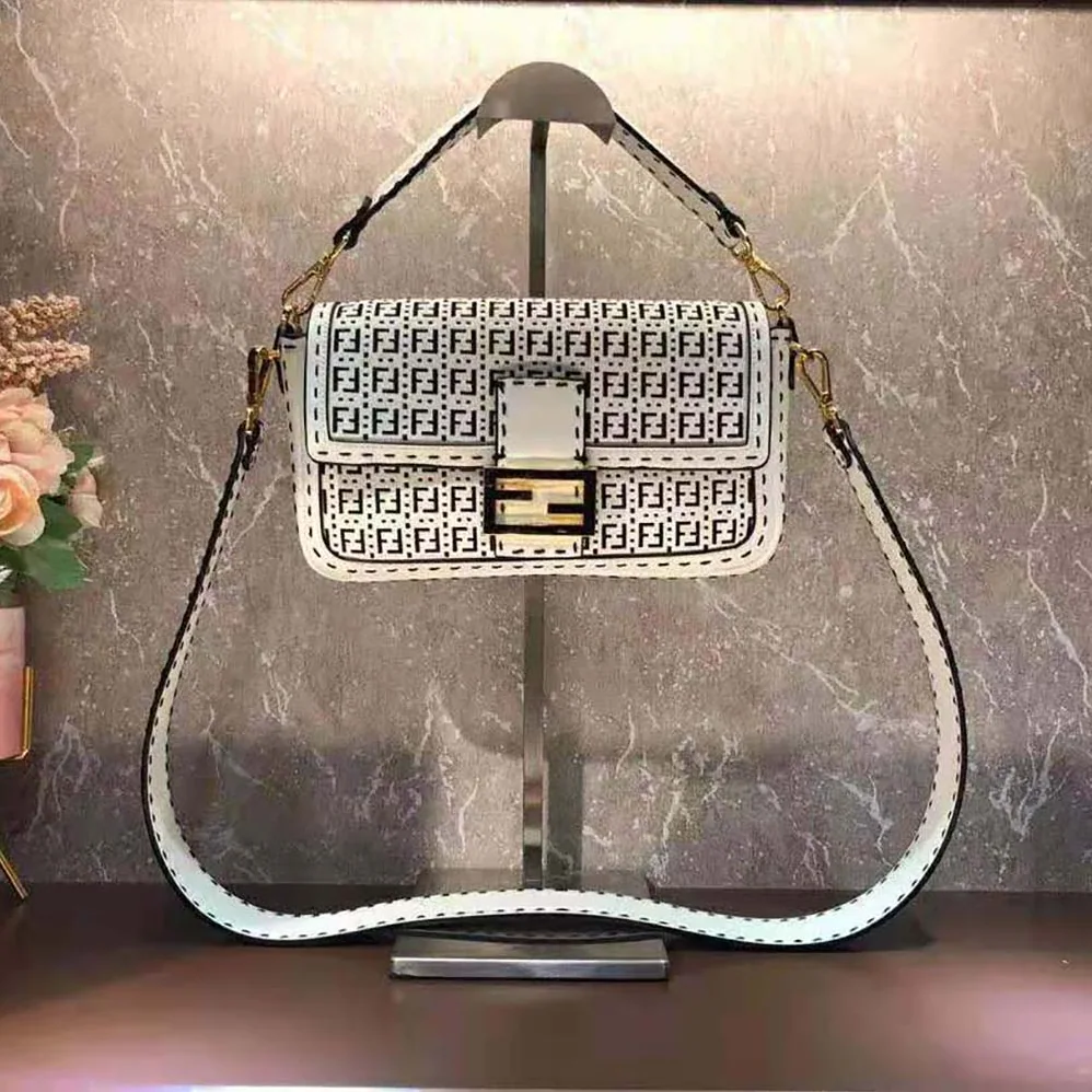 Fendi Baguette Black and White Braided Leather Bag for Women Fendi Baguette Black and White Braided Leather Bag for Women