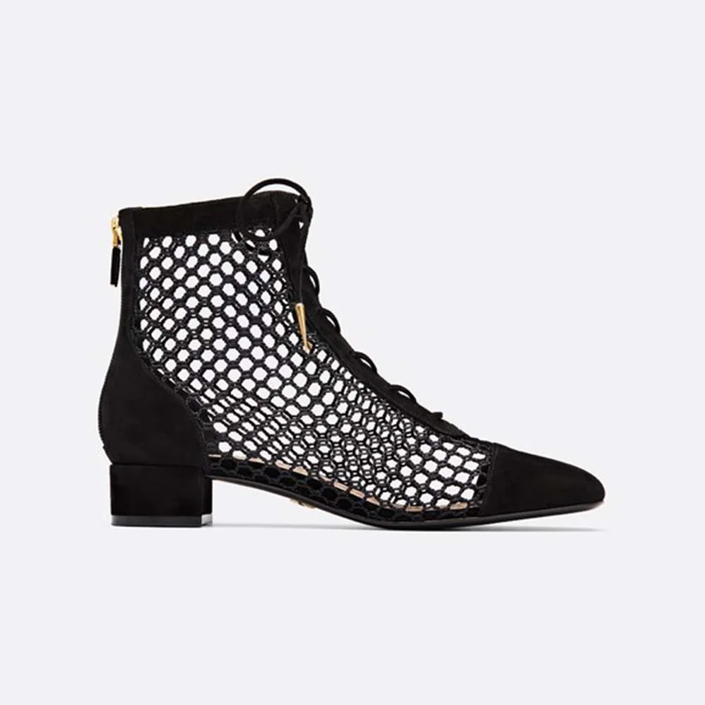 Dior Naughtily-D Mesh Ankle Boot in Suede Calfskin 3cm Heel for Women in Black Dior Naughtily-D Mesh Ankle Boot in Suede Calfskin 3cm Heel for Women in Black