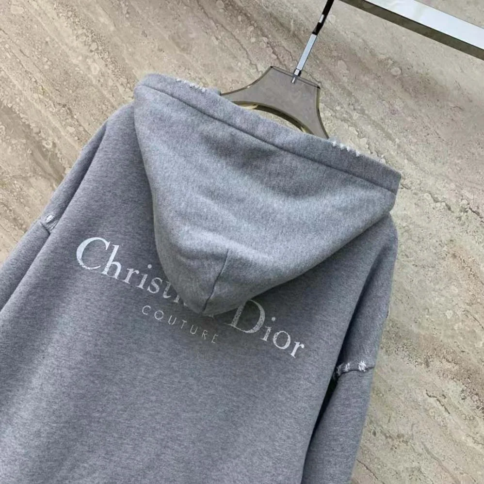 Dior Christian Dior Couture Hooded Sweatshirt Gray Cotton Fleece with Dévoré Effect for Men
