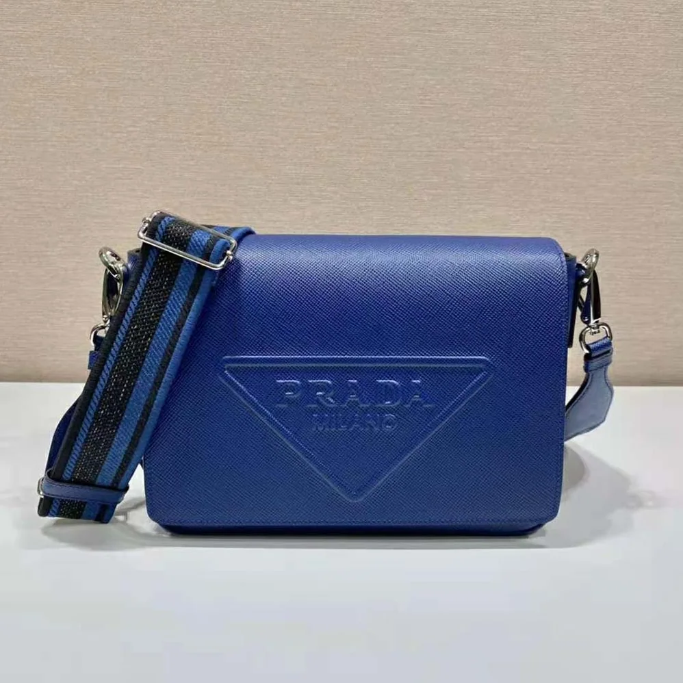 Prada Saffiano Leather Shoulder Bag with Sleek for Men in Navy