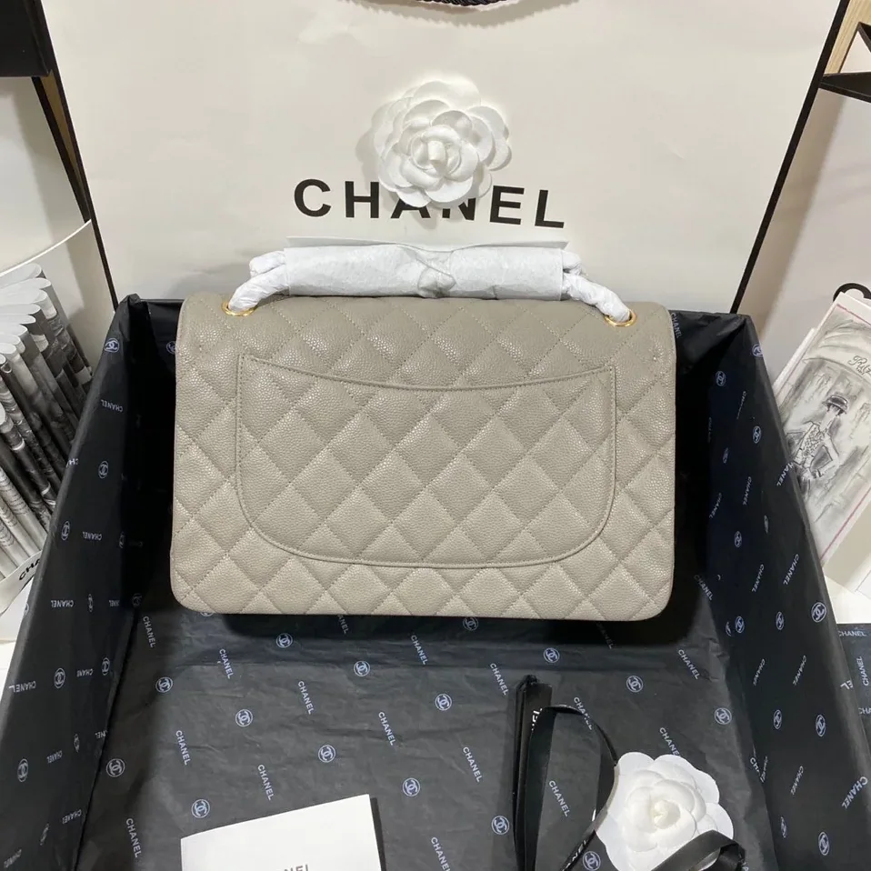 Chanel Classic Flap Bag Large Crossbody in Grey Gold Hardware