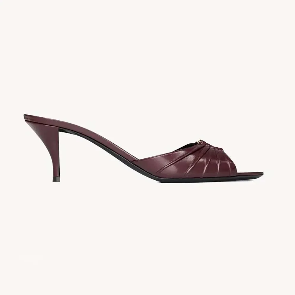 Saint Laurent YSL Babylone Mules In Smooth Leather Bordeaux for Women Saint Laurent YSL Babylone Mules In Smooth Leather Bordeaux for Women