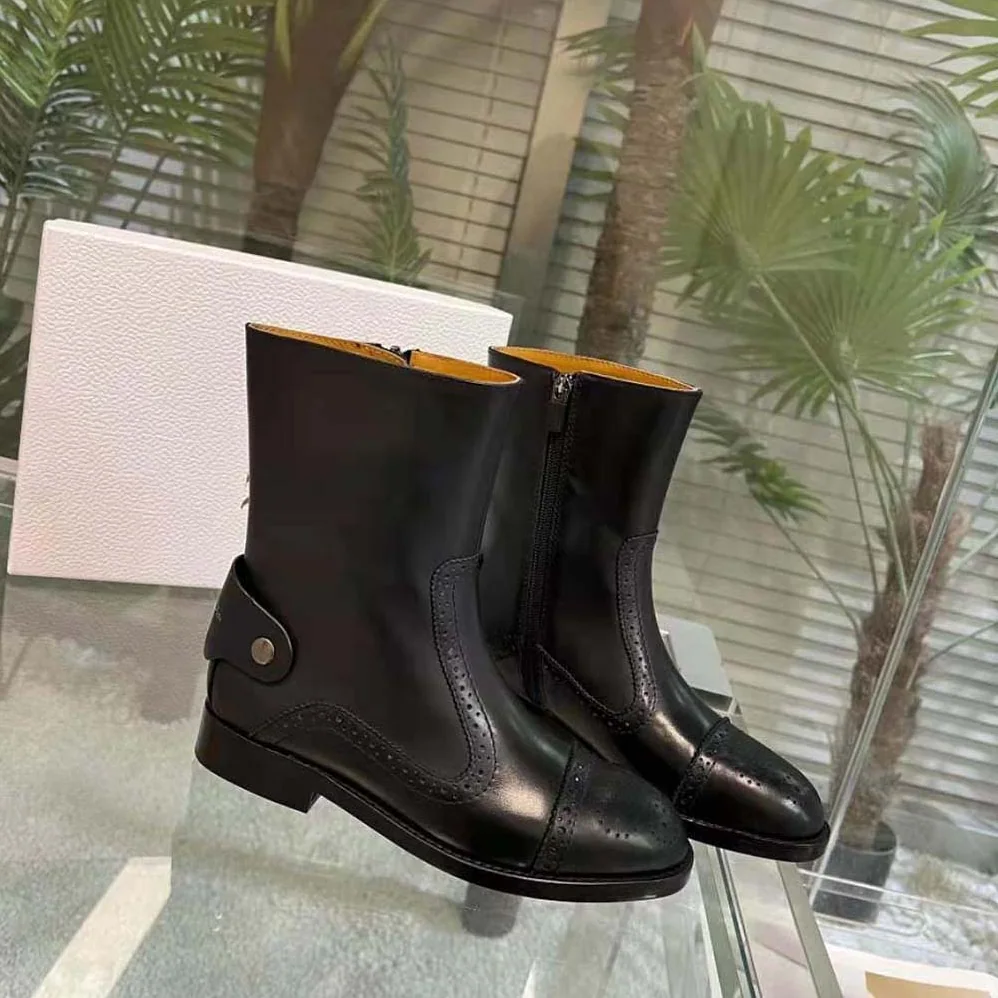 Dior D-Folk Heeled Ankle Boot Black Perforated Calfskin for Women Dior D-Folk Heeled Ankle Boot Black Perforated Calfskin for Women