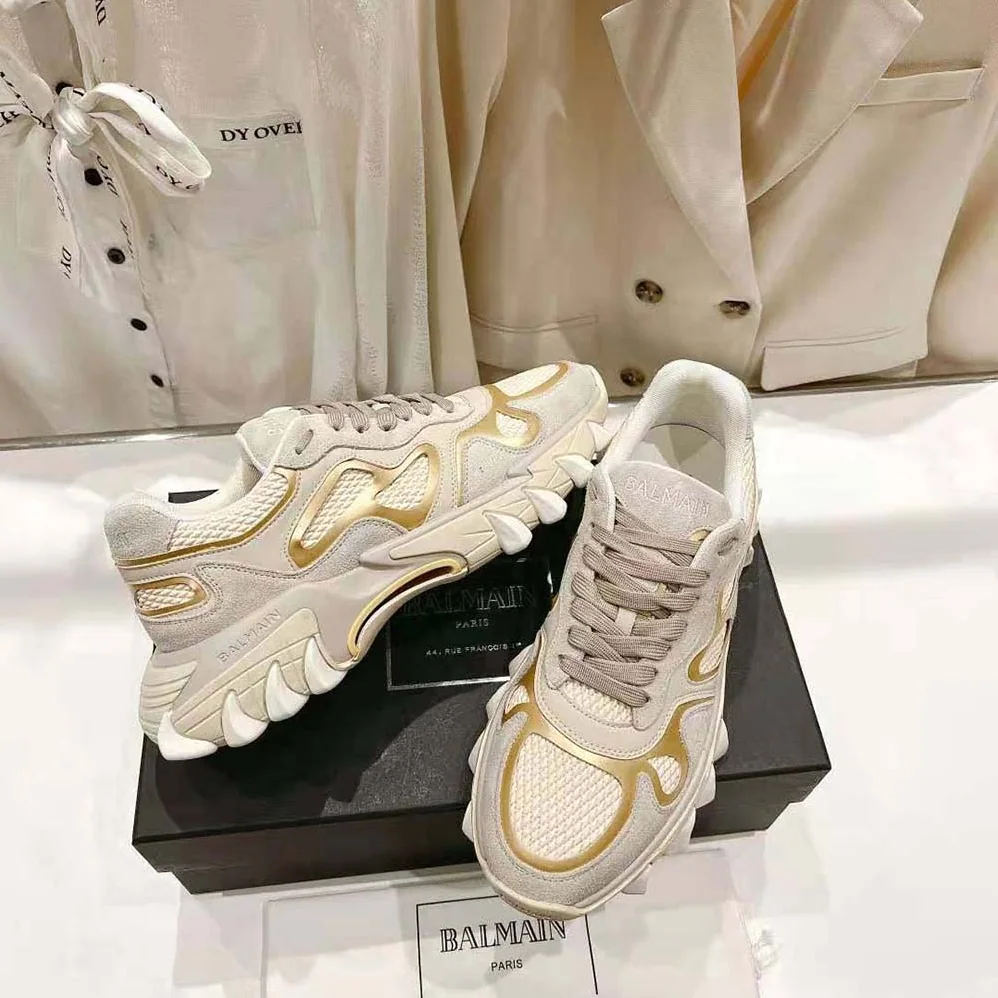 Balmain B-East Trainer in Leather Suede and Mesh for Unisex in Beige