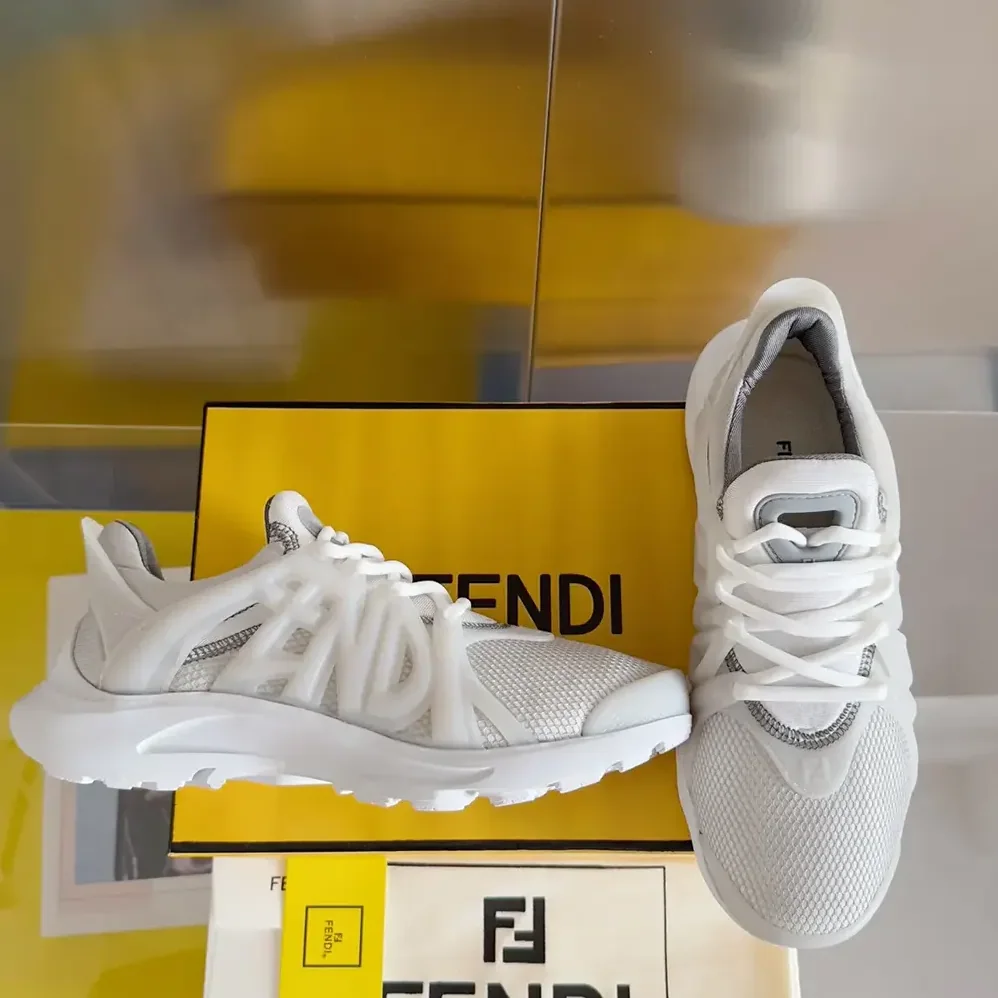 Fendi Tag Sneakers White Technical Mesh Running Sneakers for Men Fendi Tag Sneakers White Technical Mesh Running Sneakers for Men