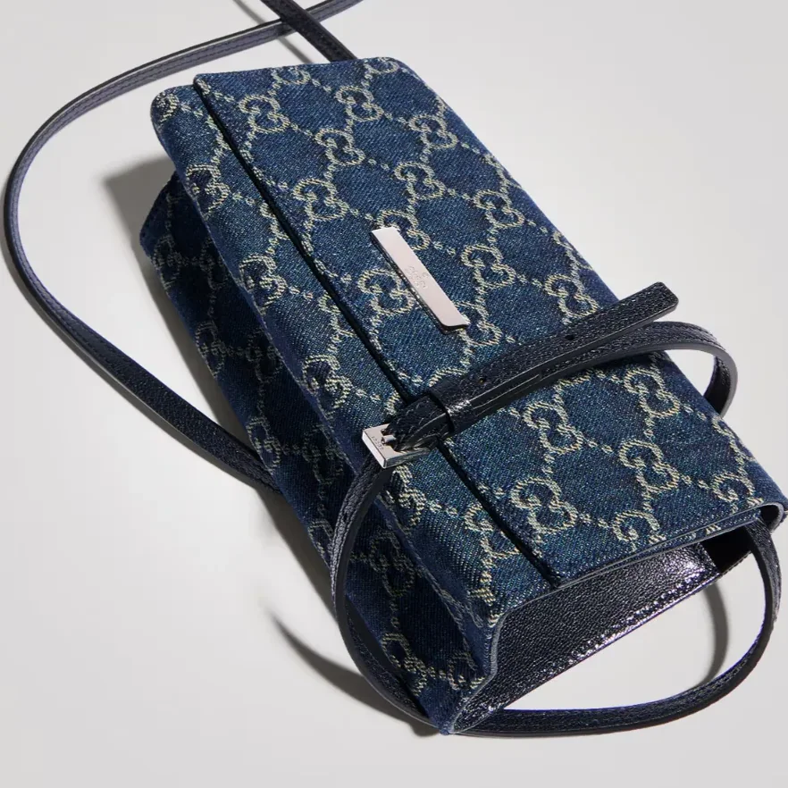 Gucci Pouch With Strap And Gucci Plaque Small Shoulder Bag in Dark Blue Palladium Hardware Gucci Pouch With Strap And Gucci Plaque Small Shoulder Bag in Dark Blue Palladium Hardware