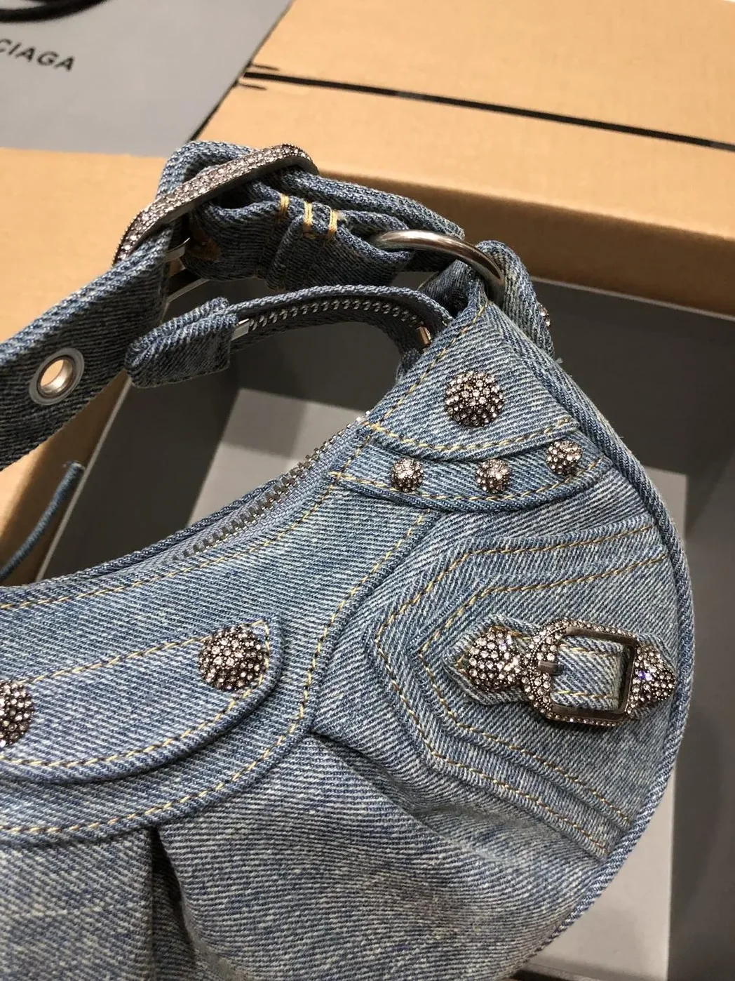 Balenciaga Le Cagole Small Shoulder Bag Denim In Blue /