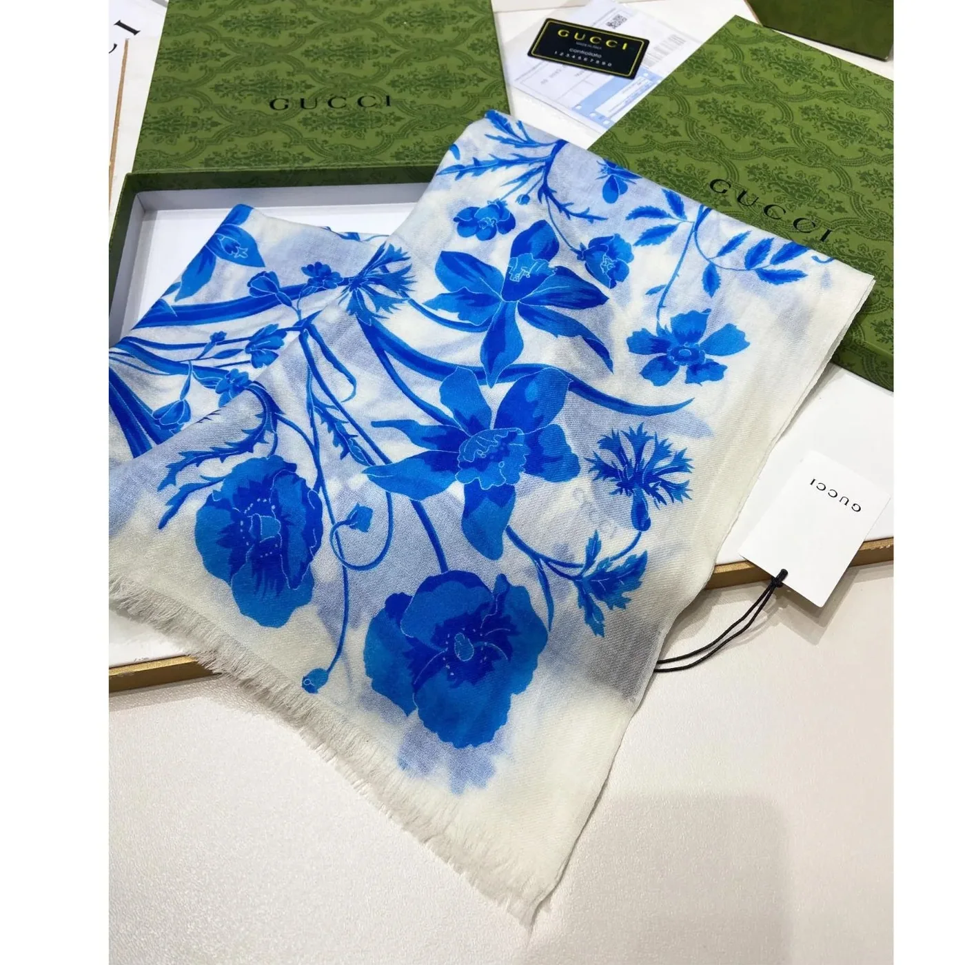 Gucci GG Garden Flower Long Scarf Blue /