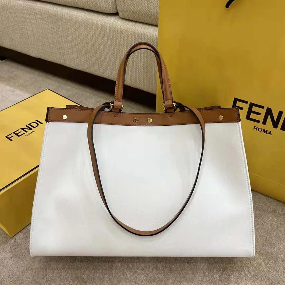 Fendi Peekaboo X-Tote Embroidered Canvas Bag for Women in White Fendi Peekaboo X-Tote Embroidered Canvas Bag for Women in White