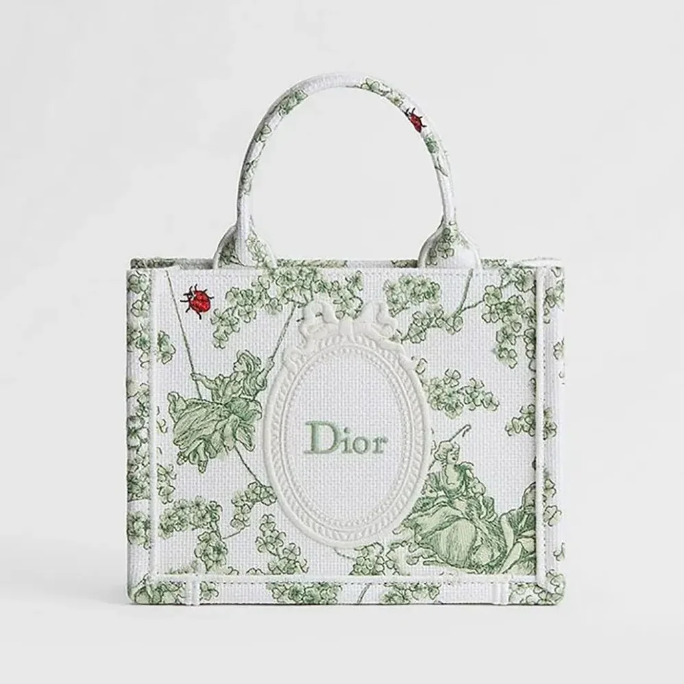 Dior Mini Dior Book Tote with Strap Green and White Toile de Jouy Clover for Women Dior Mini Dior Book Tote with Strap Green and White Toile de Jouy Clover for Women