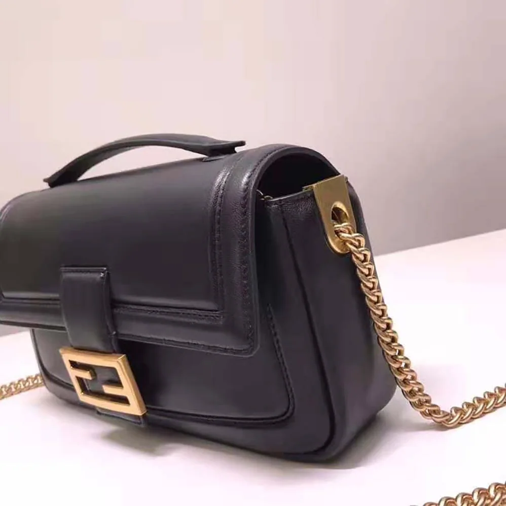 Fendi Baguette Chain Black Nappa Leather Bag for Women