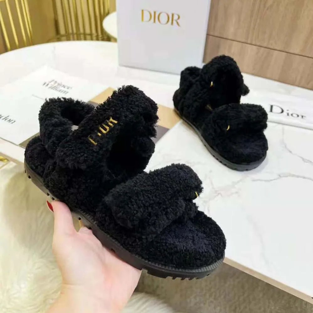 Dior Dioract Sandal Black Shearling for Women Dior Dioract Sandal Black Shearling for Women