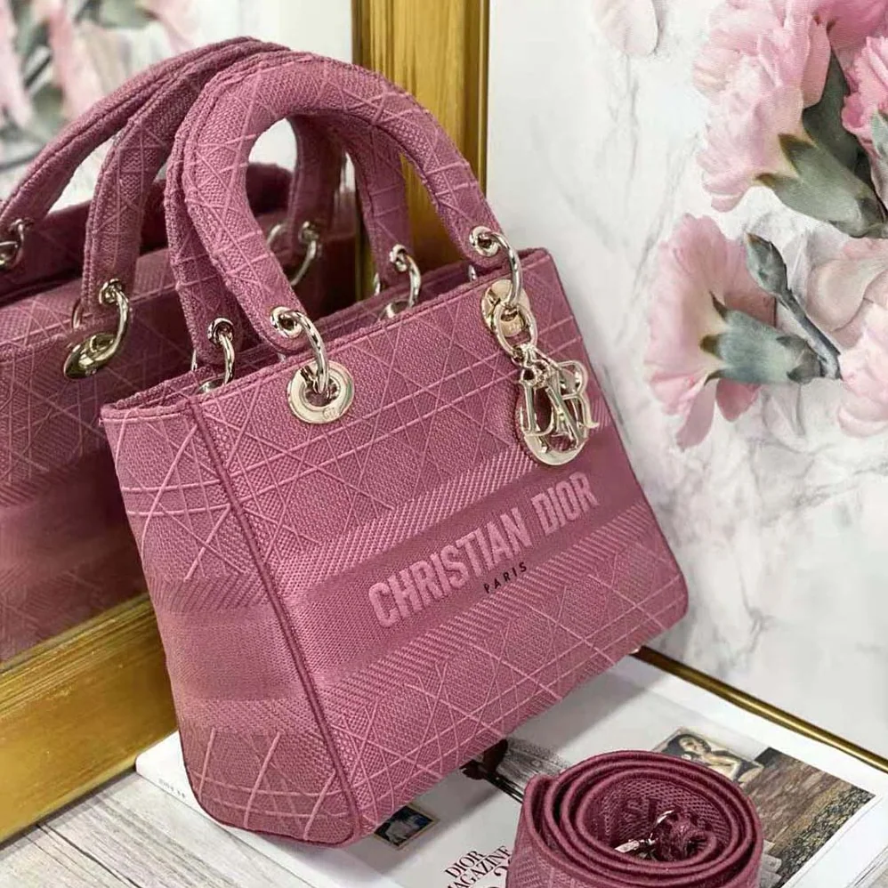 Dior Medium Lady D-lite Bag Mallow Rose Cannage Embroidery for Women Dior Medium Lady D-lite Bag Mallow Rose Cannage Embroidery for Women