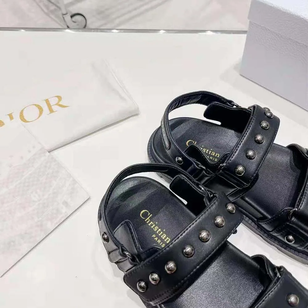 Dior Dioract Sandal Black Lambskin and Silver for Women in Finish Rivets Dior Dioract Sandal Black Lambskin and Silver for Women in Finish Rivets