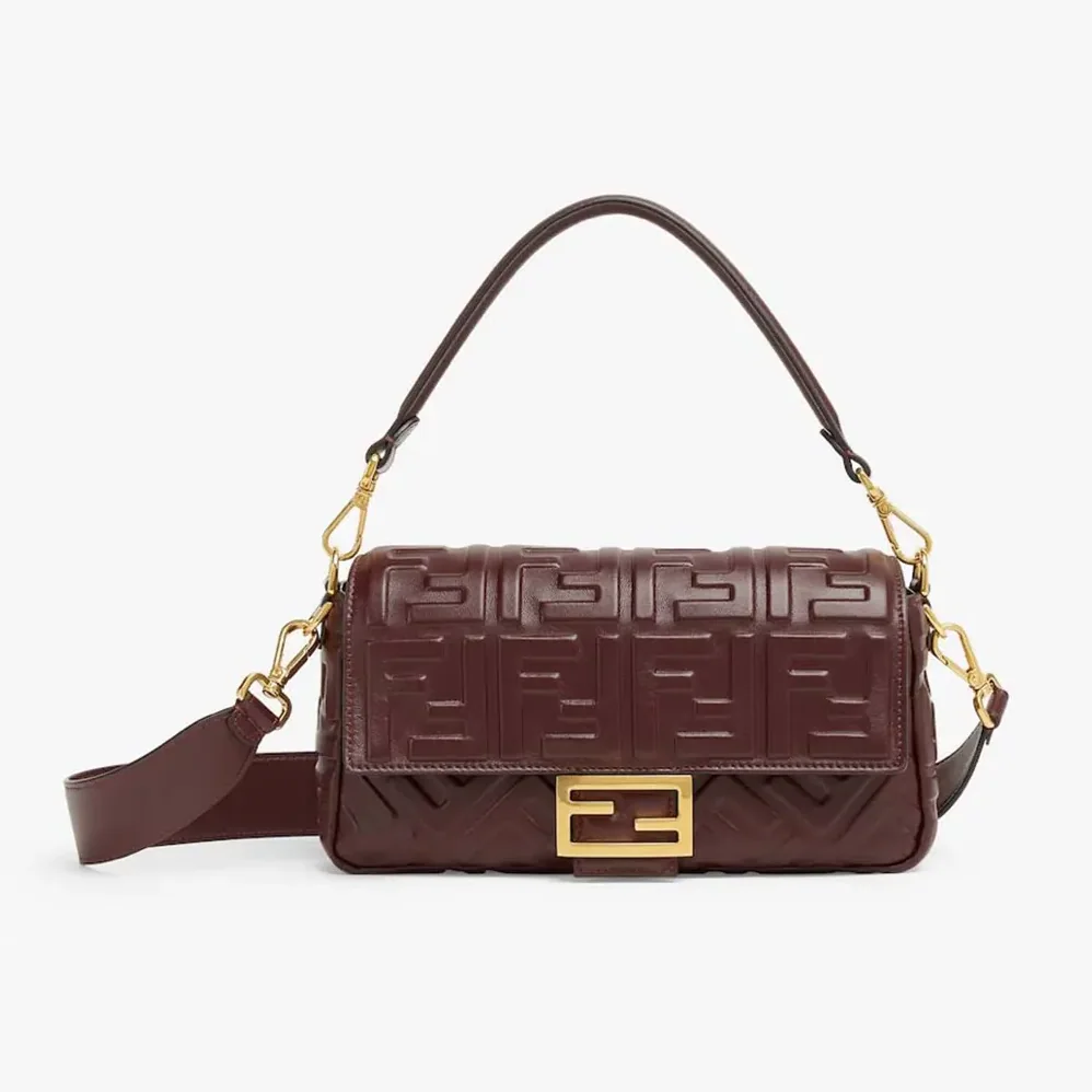 Fendi Medium Baguette Maroon Leather Bag for Women