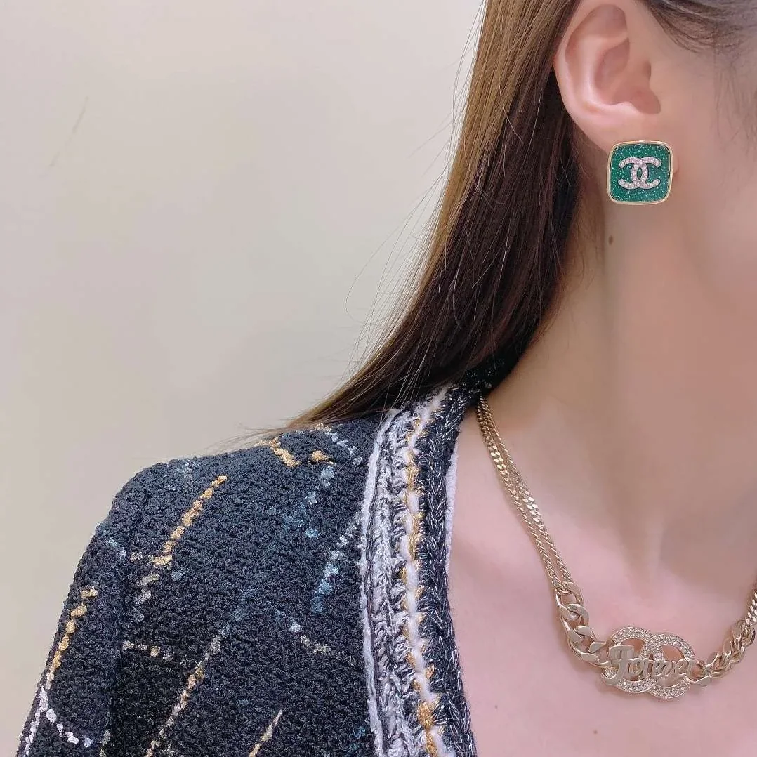 Chanel CC Stud Earrings Green Chanel CC Stud Earrings Green