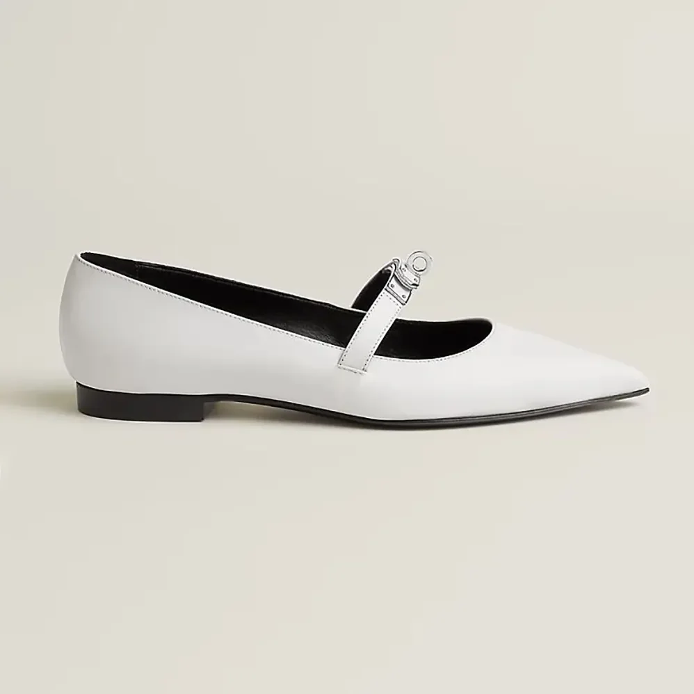 Hermes Kelly Ballet Flat in Calfskin for Women in White Hermes Kelly Ballet Flat in Calfskin for Women in White