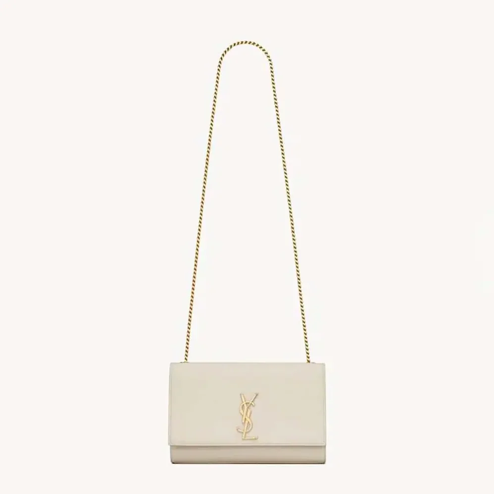 Saint Laurent YSL Kate Medium In Grain De Poudre Embossed Leather White for Women