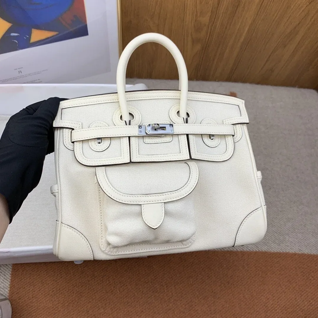 Hermes Birkin Cargo 25 Top Handle Bag in White Silver Hardware Hermes Birkin Cargo 25 Top Handle Bag in White Silver Hardware