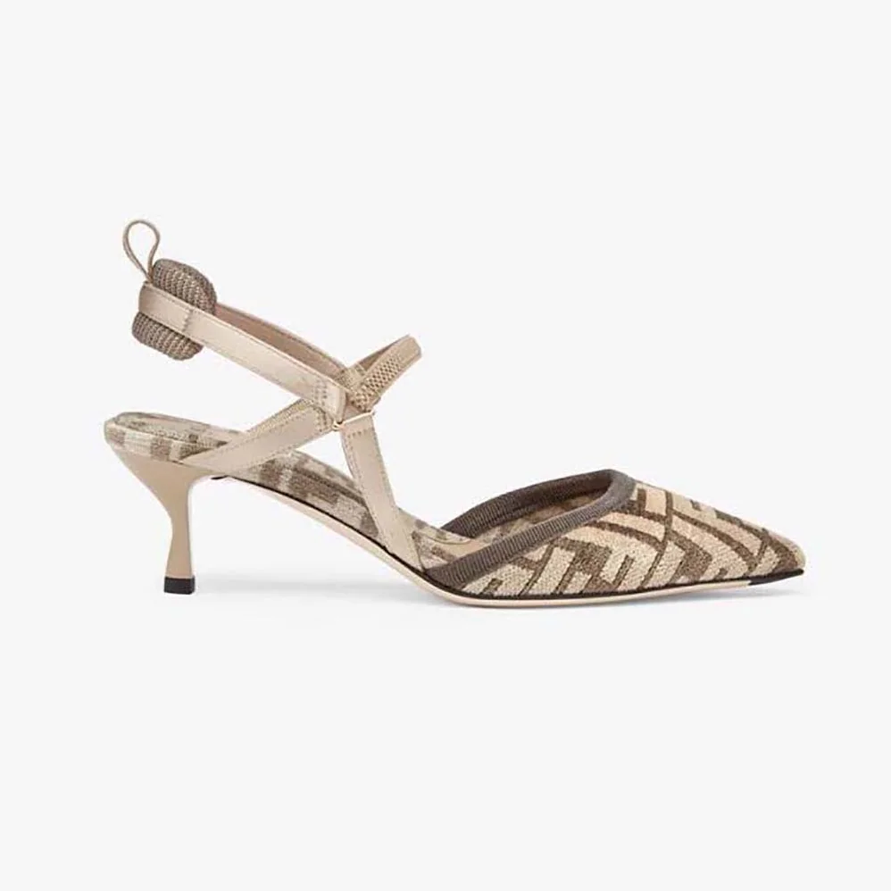Fendi Colibrì Lite Medium-Heel Beige FF Chenille Slingbacks for Women Fendi Colibrì Lite Medium-Heel Beige FF Chenille Slingbacks for Women