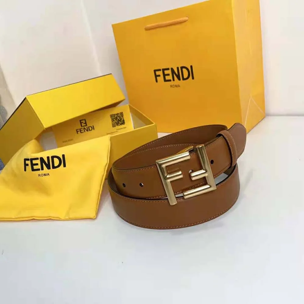 Fendi Belt with Loop and FF Stud Buckle for Women in Brown Fendi Belt with Loop and FF Stud Buckle for Women in Brown