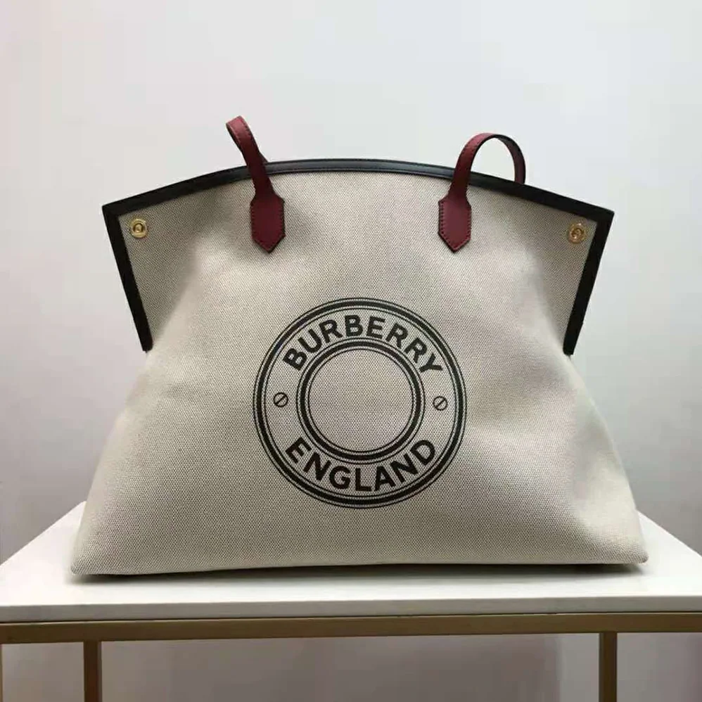 Burberry Large Logo Graphic Cotton Canvas Society Tote for Women Burberry Large Logo Graphic Cotton Canvas Society Tote for Women