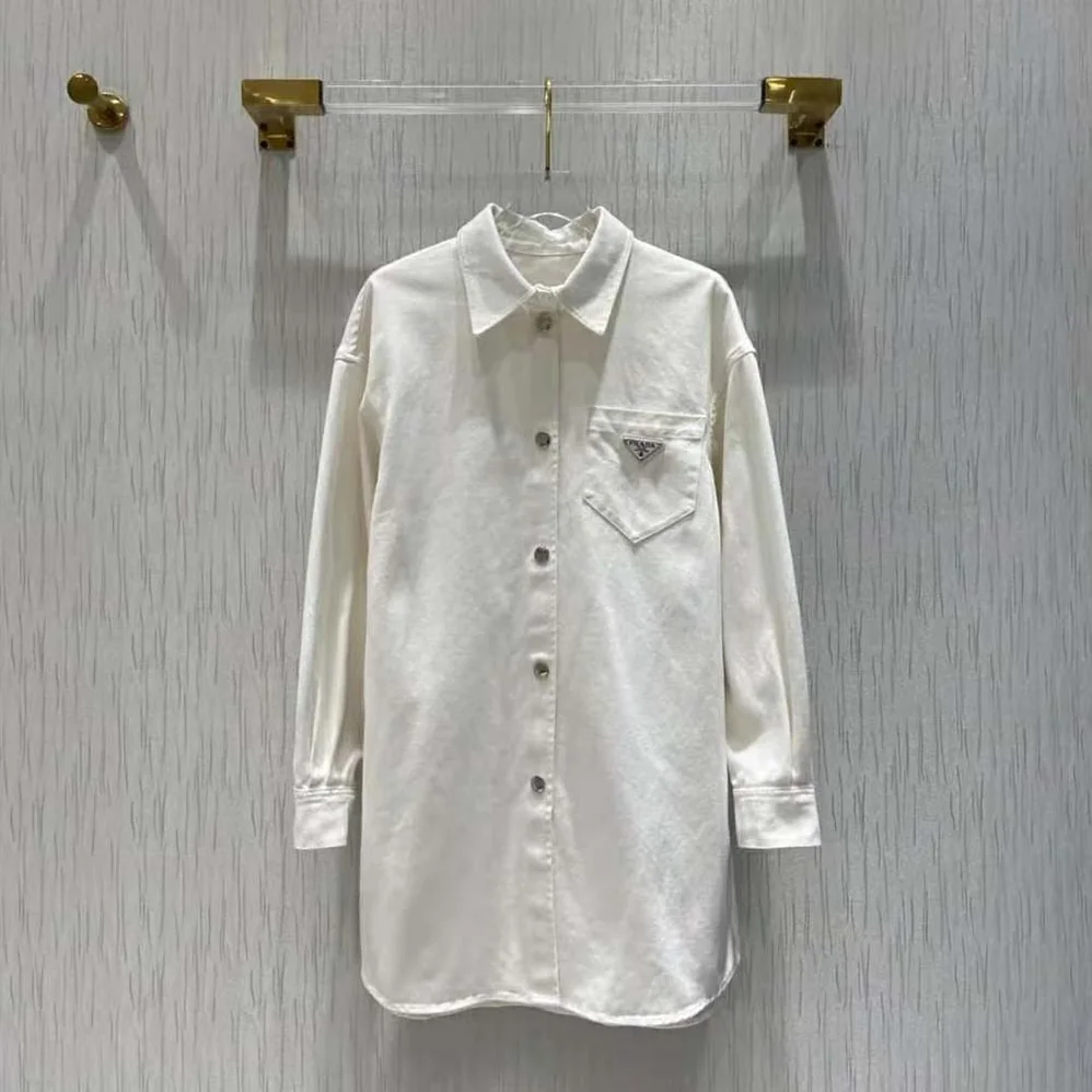 Prada Oversized Organic Denim Shirt for Women in White Prada Oversized Organic Denim Shirt for Women in White