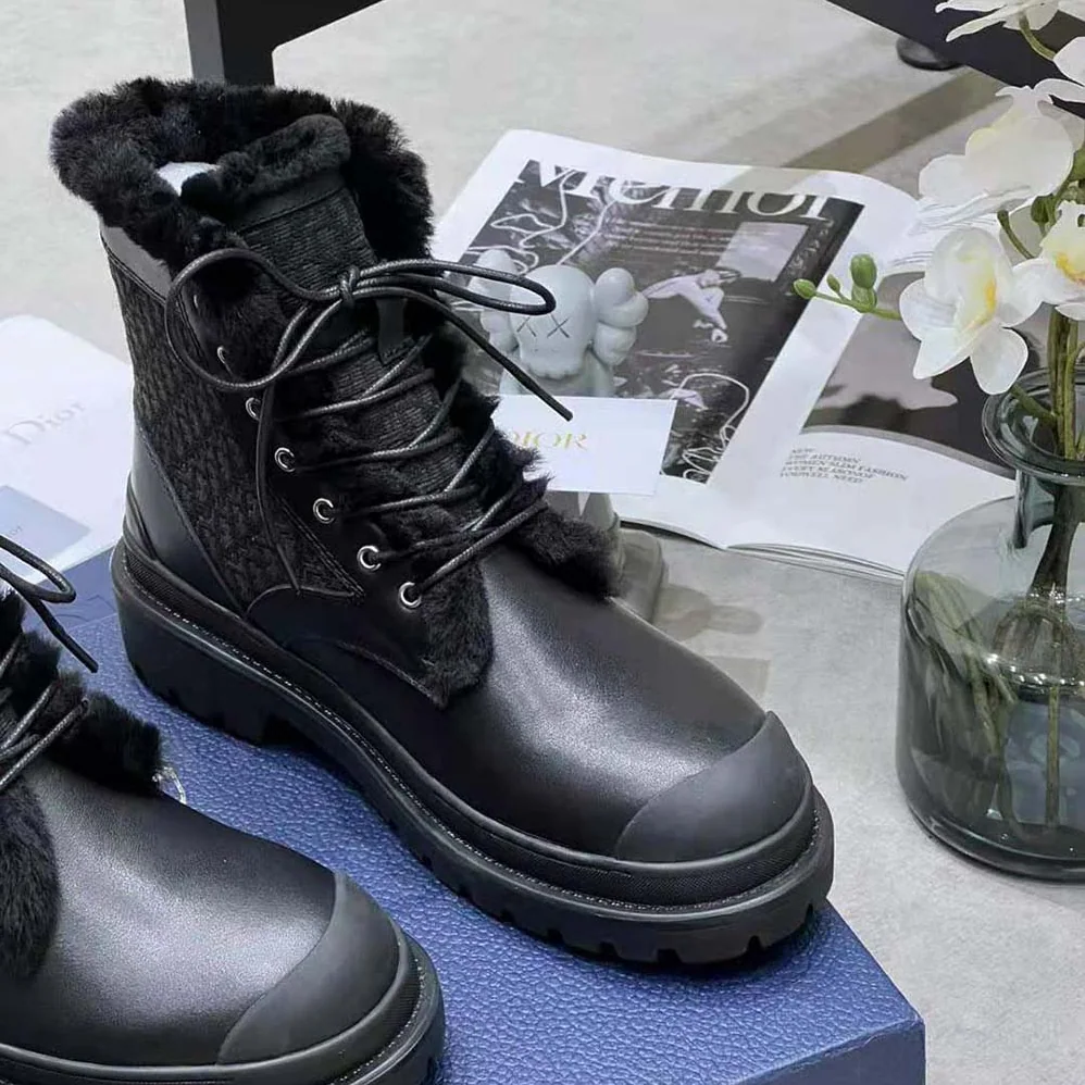 Dior Explorer Ankle Boot Black Smooth Calfskin and Dior Oblique Jacquard for Men