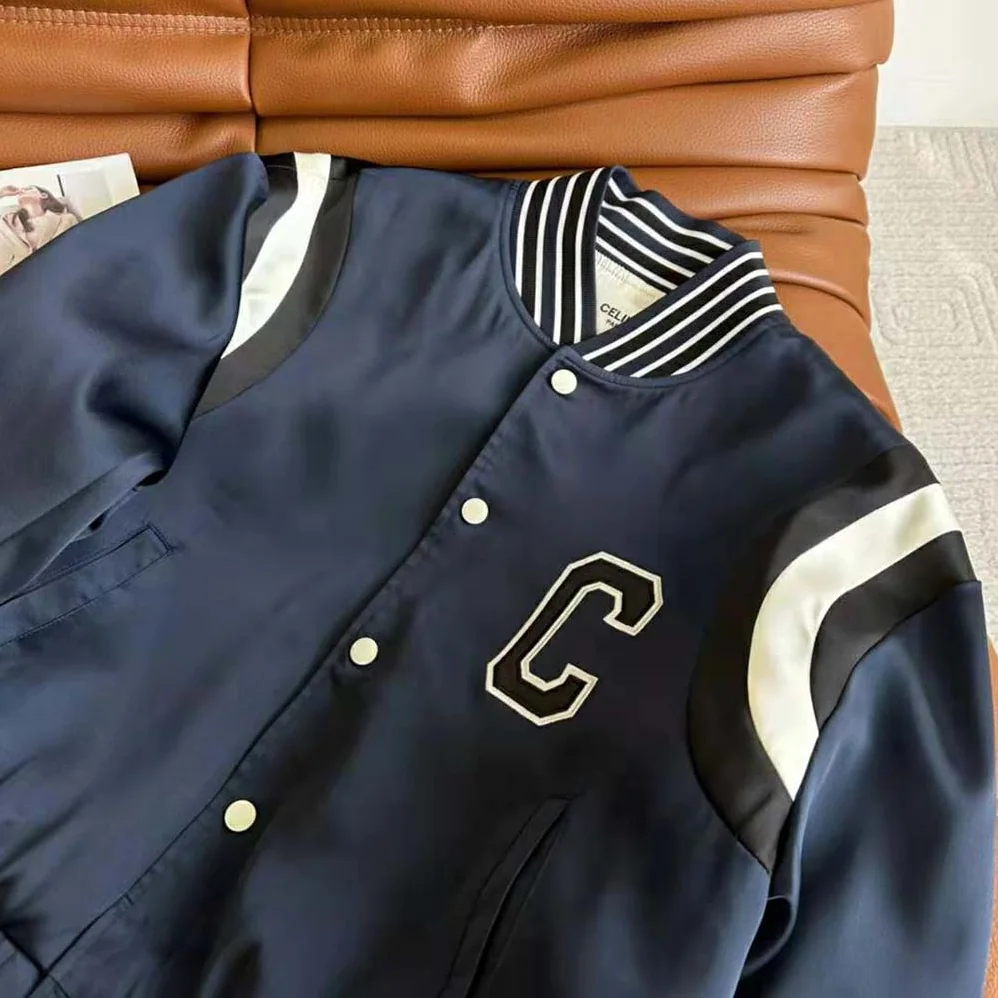 Celine Cropped Bomber Jacket in Thick Satin for Women Celine Cropped Bomber Jacket in Thick Satin for Women