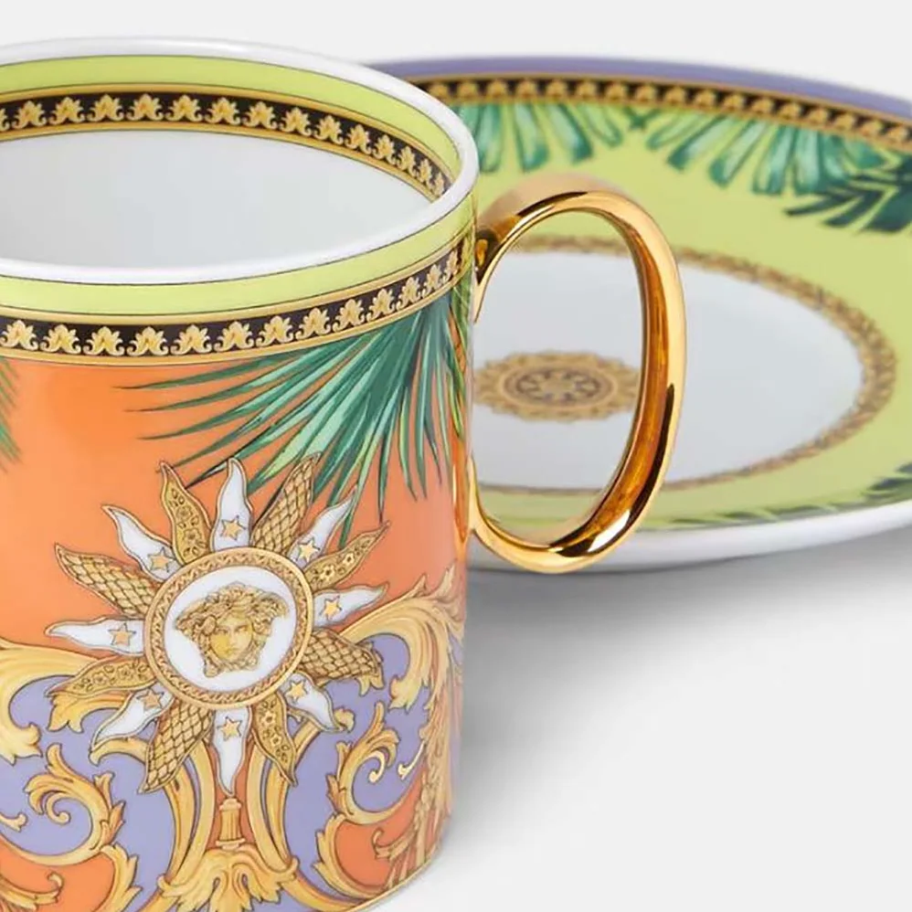 Versace Jungle Animalier Coffee Set Includes A Coffee Cup with Handle and A Matching Saucer for Unisex