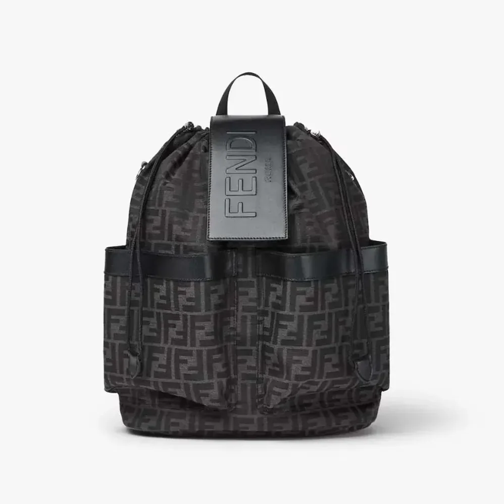 Fendi Strike Medium FF Jacquard Fabric Backpack for Men in Gray