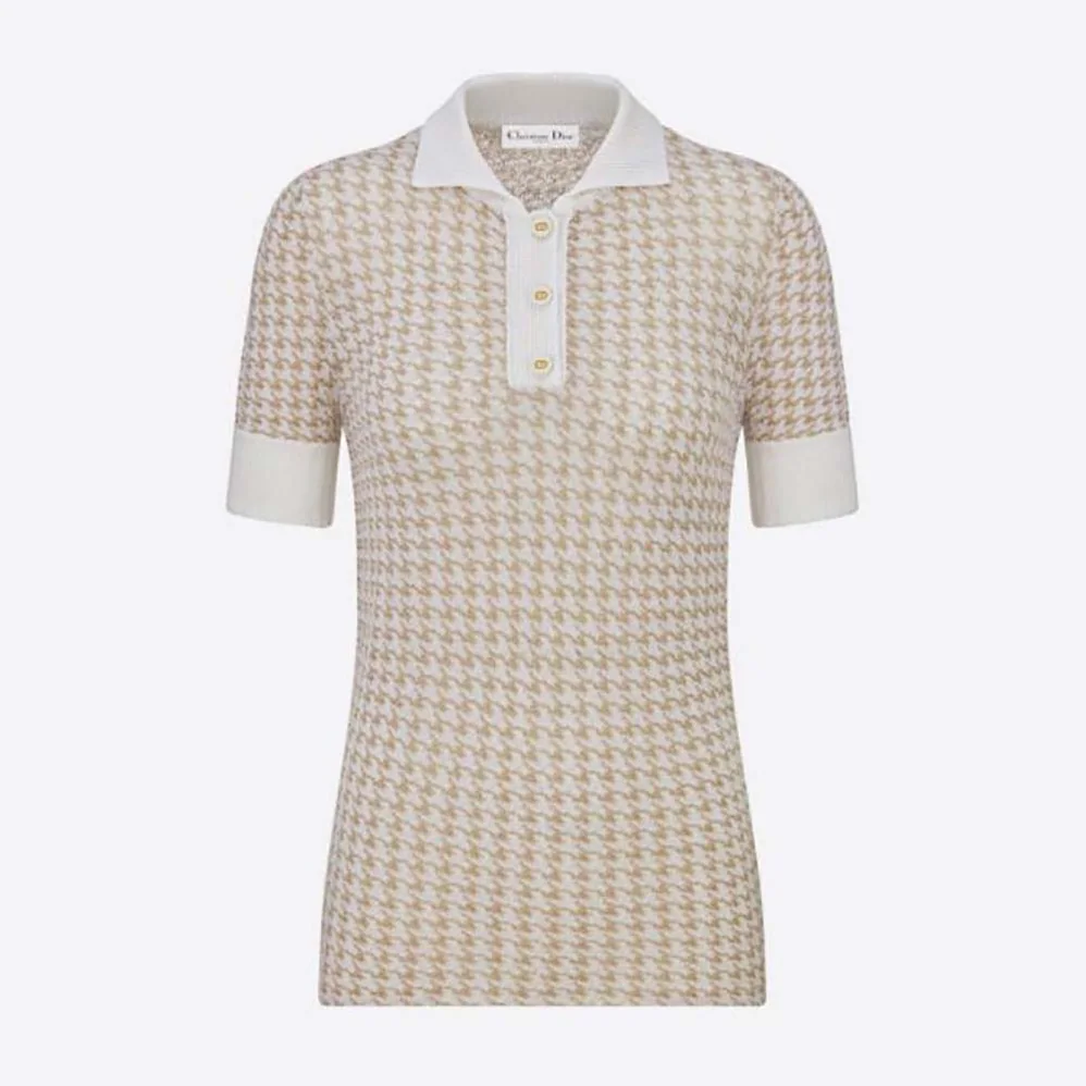 Dior Short-Sleeved Sweater Gold for Women in Tone Technical Cashmere Jacquard Dior Short-Sleeved Sweater Gold for Women in Tone Technical Cashmere Jacquard