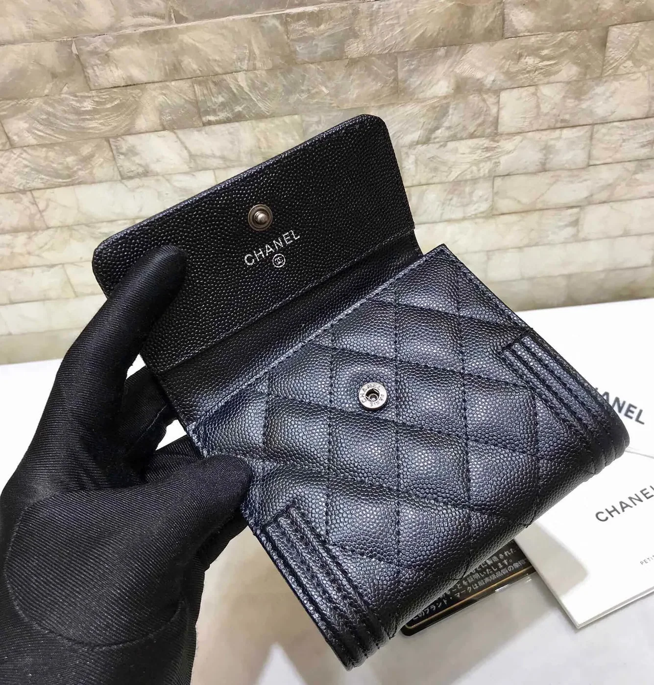 Chanel CO-CO Flap Card Holder Wallet Black Silver Hardware / Chanel CO-CO Flap Card Holder Wallet Black Silver Hardware /